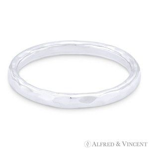 Hammered-Finish Stackable Fashion Ring in Solid .925 Sterling Silver - Size 10